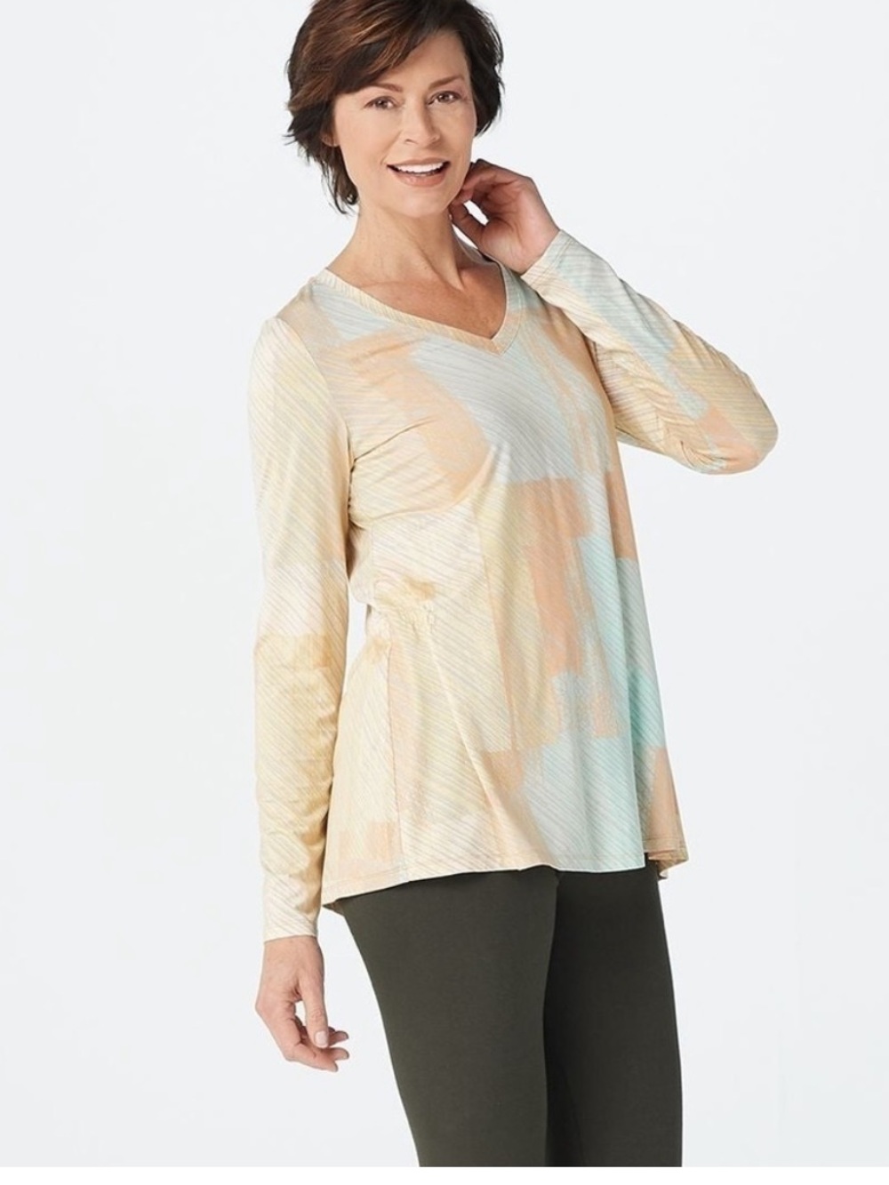 Logo by Lori Goldstein V-Neck Pastel Printed Tunic - Picture 2 of 7